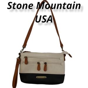 Stone Mountain USA Crossbody Wristlet Bag Cream and Black 6.5" x 10"